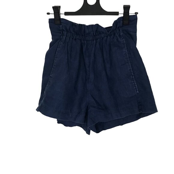Aritzia Wilfred 100% Linen Navy Blue Gelas High Waisted Paper-bag Shorts Size 0 - Picture 3 of 8
